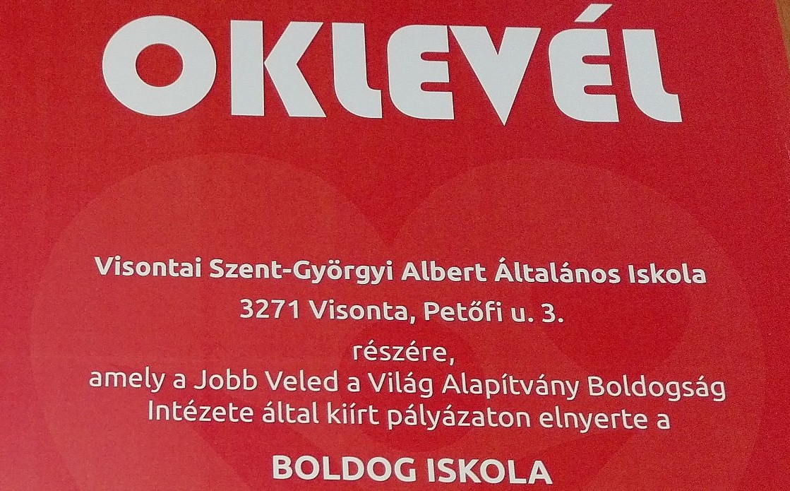 Elnyertük a Boldog Iskola címet!